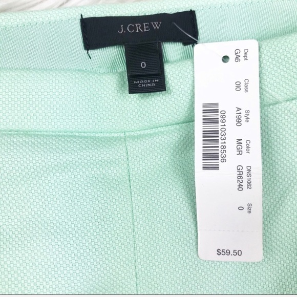 J. Crew Pleated Short Cotton Pique Mint Green 0 - Picture 6 of 7